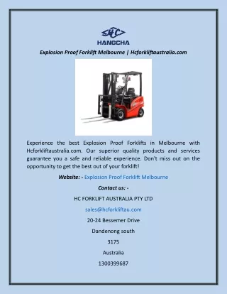 Explosion Proof Forklift Melbourne  Hcforkliftaustralia.com