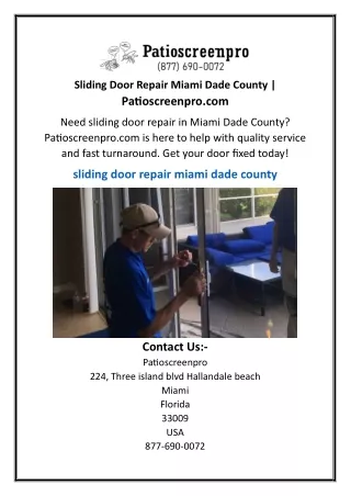 Sliding Door Repair Miami Dade County  Patioscreenpro.com