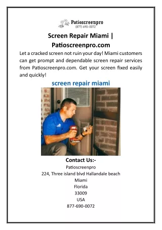 Screen Repair Miami  Patioscreenpro.com
