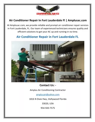 Air Conditioner Repair In Fort Lauderdale Fl