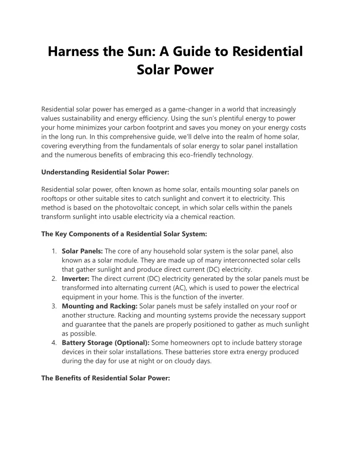 harness the sun a guide to residential solar power