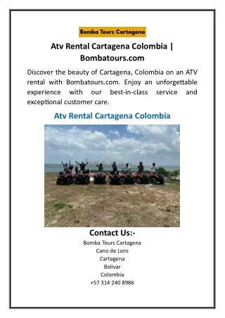Atv Rental Cartagena Colombia  Bombatours.com