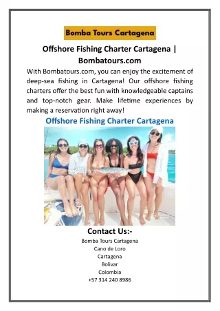 Offshore Fishing Charter Cartagena  Bombatours.com