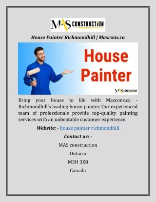 House Painter Richmondhill  Mascons.ca