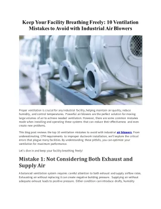Keep Your Facility Breathing Freely 10 Ventilation Mistakes to Avoid with Industrial Air Blowers