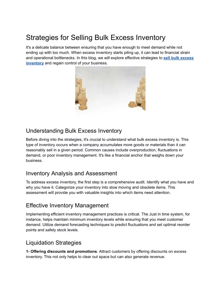 strategies for selling bulk excess inventory