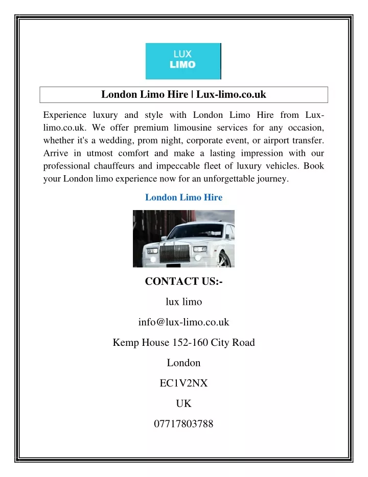 london limo hire lux limo co uk