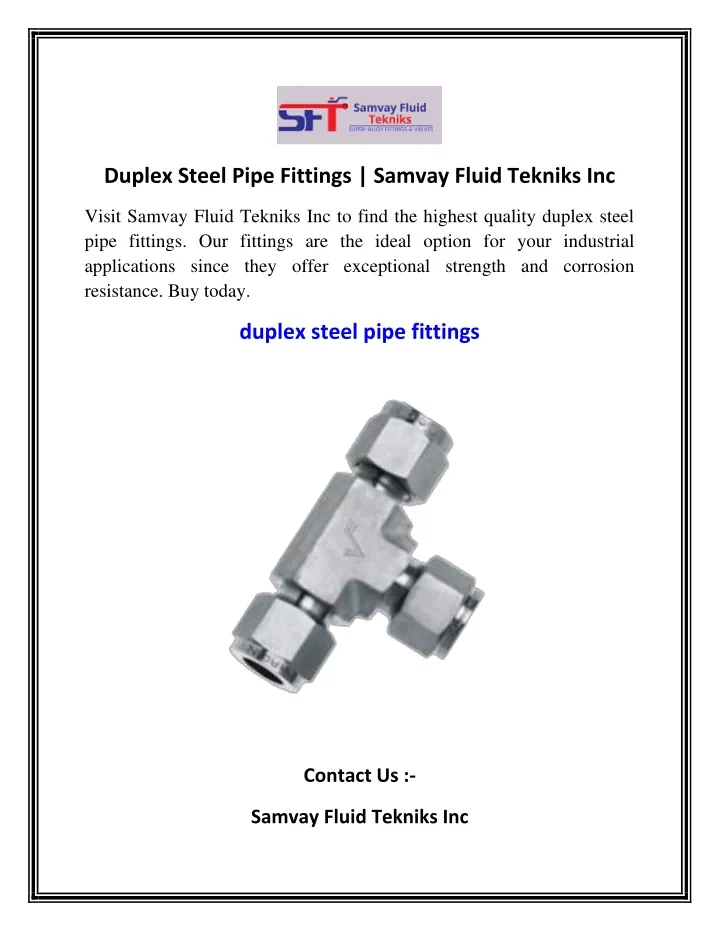 duplex steel pipe fittings samvay fluid tekniks