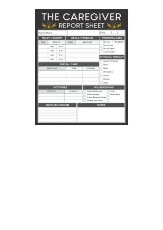Pdf Read Online The Caregiver Report Sheet Daily Log Book For Assisted Living Pa