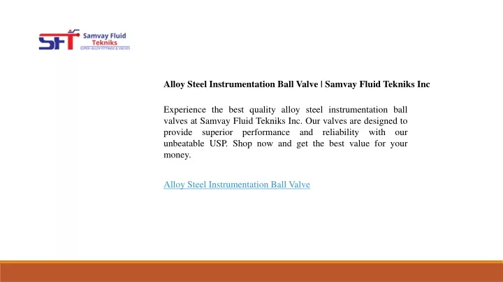alloy steel instrumentation ball valve samvay