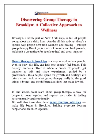 Discovering Group Therapy in Brooklyn A Collective Approach to Wellness.