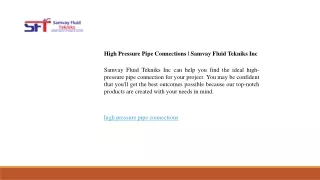 High Pressure Pipe Connections  Samvay Fluid Tekniks Inc