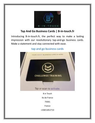 Tap And Go Business Cards  B-in-touch.fr