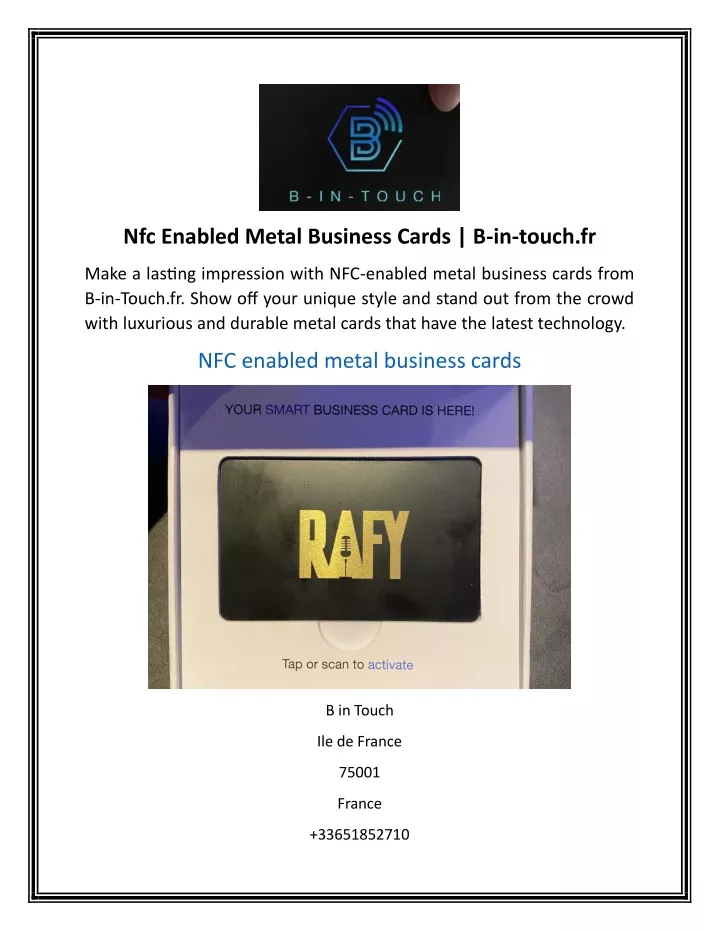 nfc enabled metal business cards b in touch fr