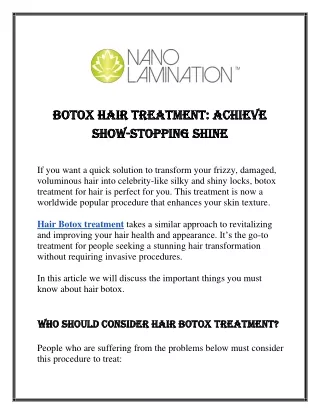 Botox Hair Treatment  Achieve Show-Stopping Shine