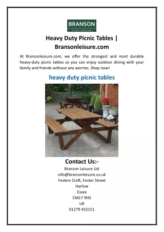 Heavy Duty Picnic Tables  Bransonleisure.com