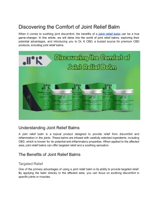 Discovering the Comfort of Joint Relief Balm