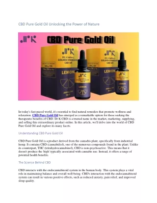 CBD Pure Gold Oil Unlocking the Power of Nature