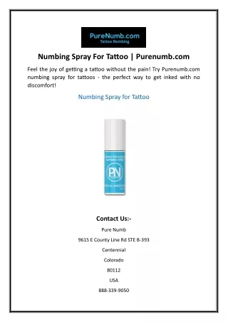 Numbing Spray For Tattoo Purenumb