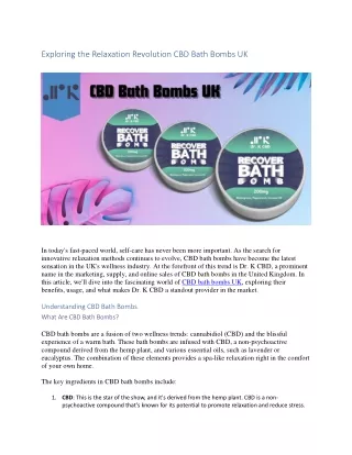 Exploring the Relaxation Revolution CBD Bath Bombs UK