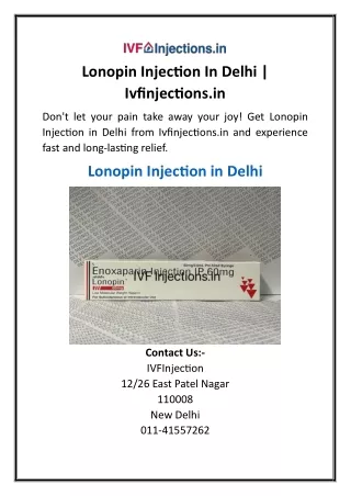 Lonopin Injection In Delhi  Ivfinjections.in