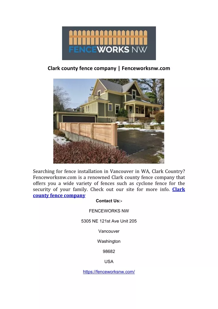 clark county fence company fenceworksnw com