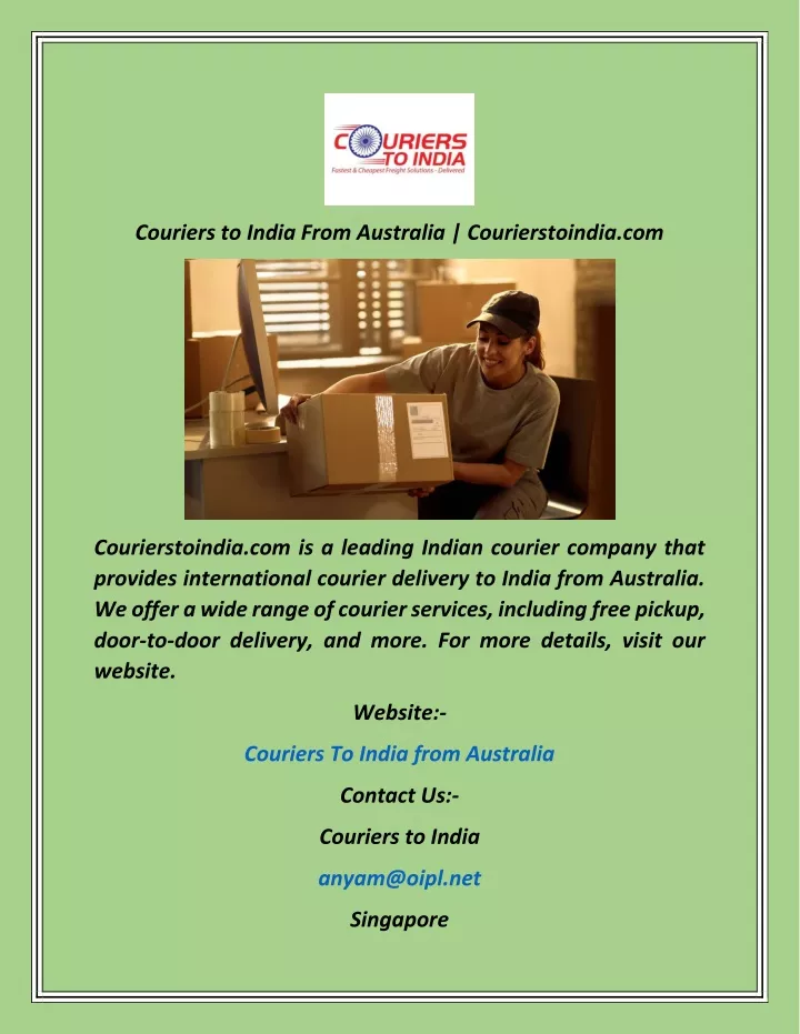 couriers to india from australia courierstoindia