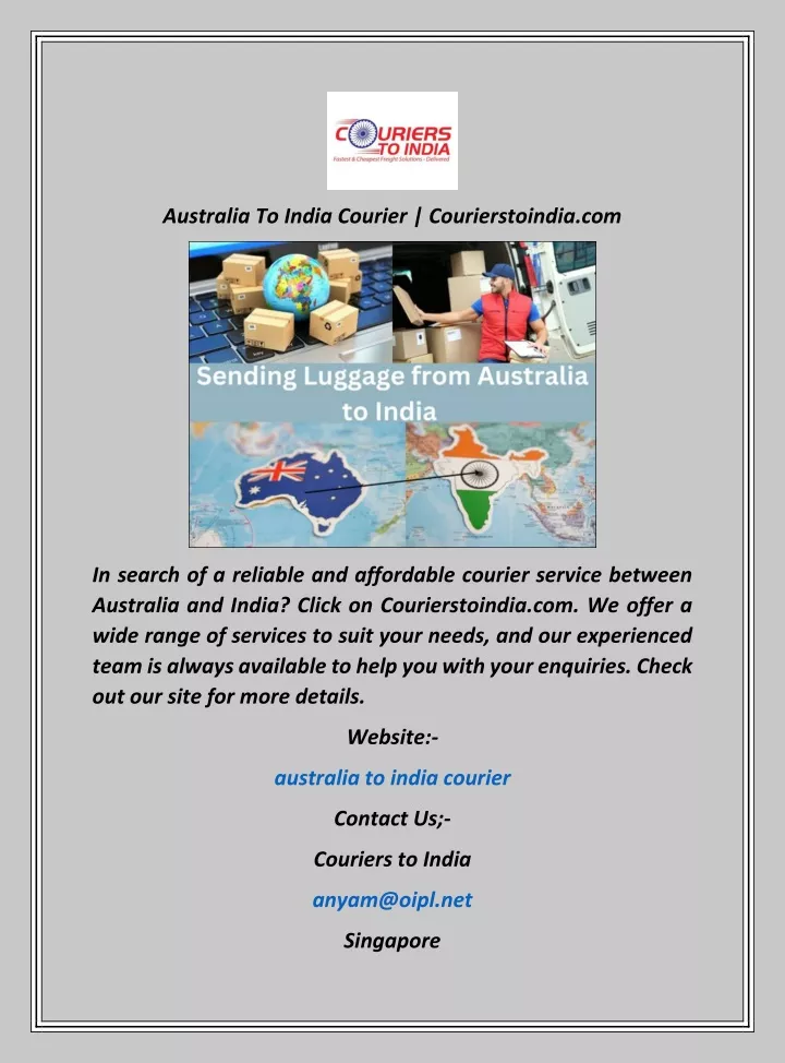 australia to india courier courierstoindia com