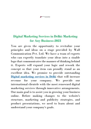 Digital Marketing Services in Delhi : Marketing for Any Business-2023
