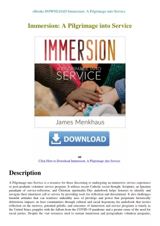 eBooks DOWNLOAD Immersion A Pilgrimage into Service