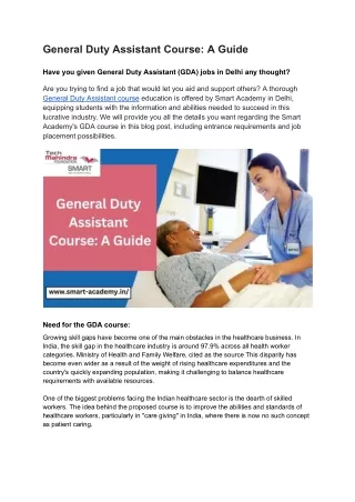 General Duty Assistant Course: A Guide
