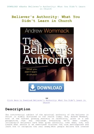 DOWNLOAD eBooks Believer's Authority What You Didn't Learn in Church
