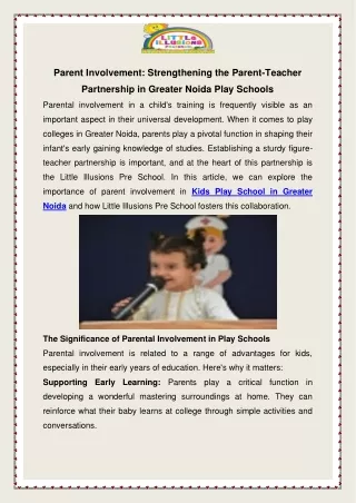 Parent Involvement Strengthening the Parent-Teacher Partnership in Greater Noida Play Schools