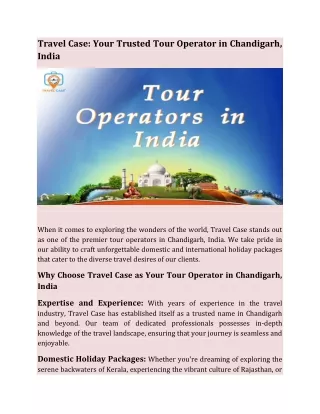 Travel Case: Your Trusted Tour Operator in Chandigarh, India
