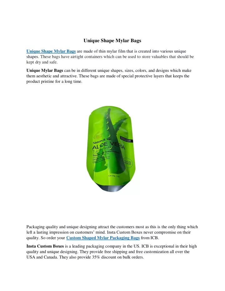 unique shape mylar bags