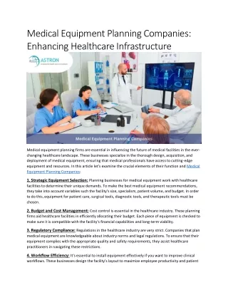 Medical Equipment Planning Companies: Enhancing Healthcare Infrastructure