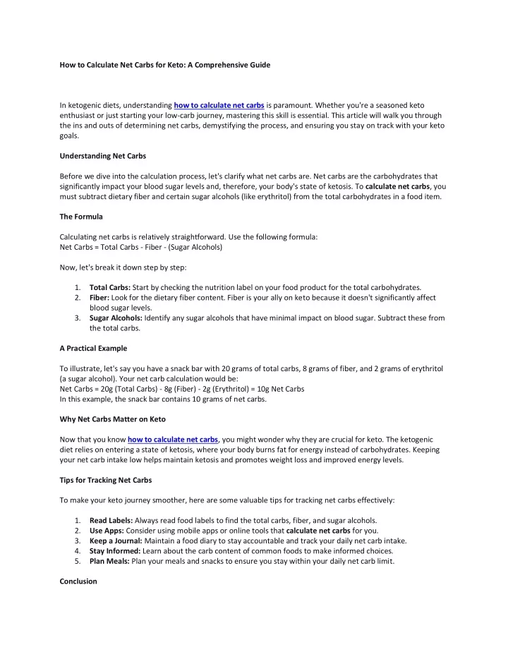 how to calculate net carbs for keto