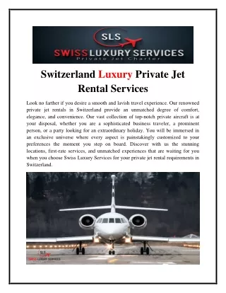 Switzerland Luxury Private Jet Rental Services