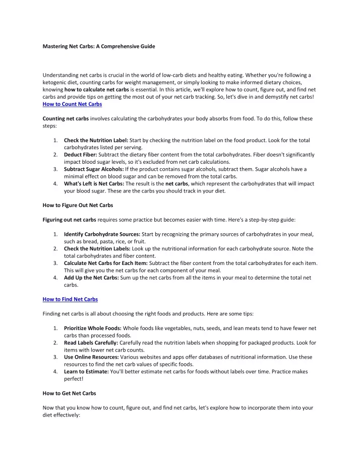 mastering net carbs a comprehensive guide