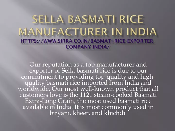 sella basmati rice manufacturer in india https www sirra co in basmati rice exporter company india