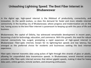 Unleashing Lightning Speed The Best Fiber Internet in Bhubaneswar