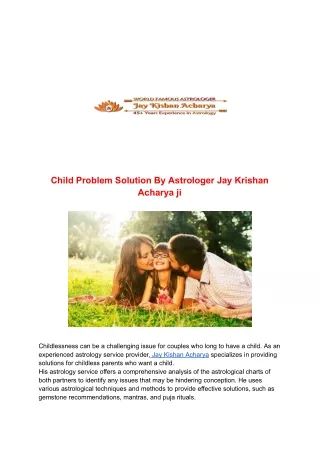 Child Problem Solution By Astrologer Jay Krishan Acharya ji