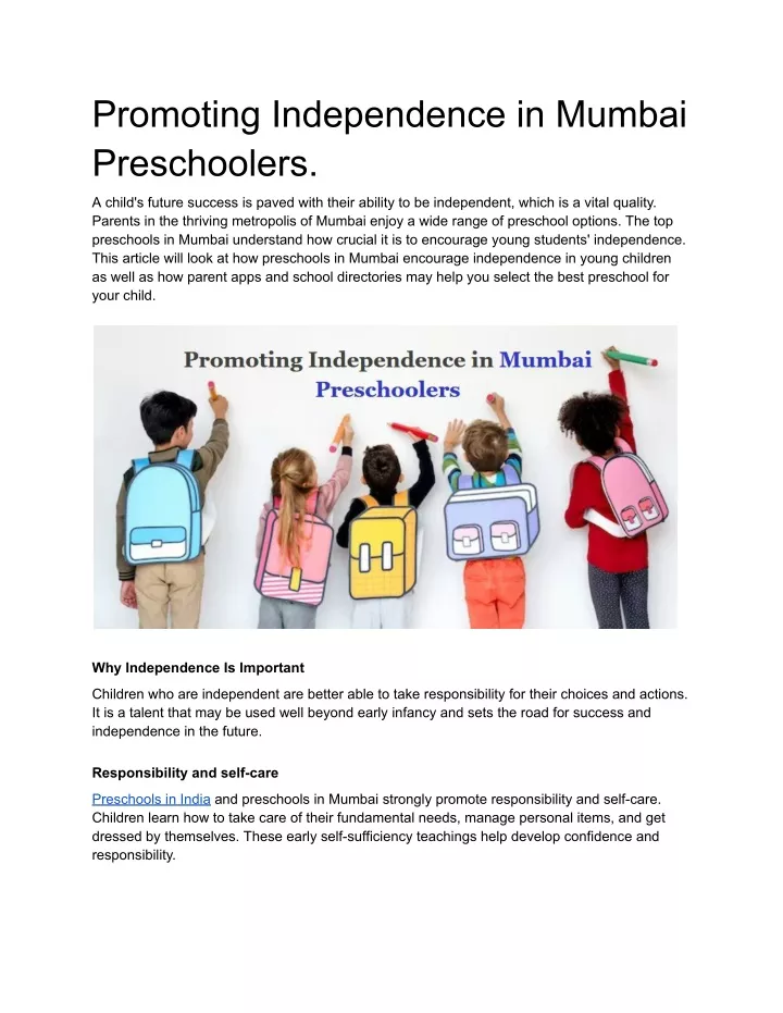 promoting independence in mumbai preschoolers