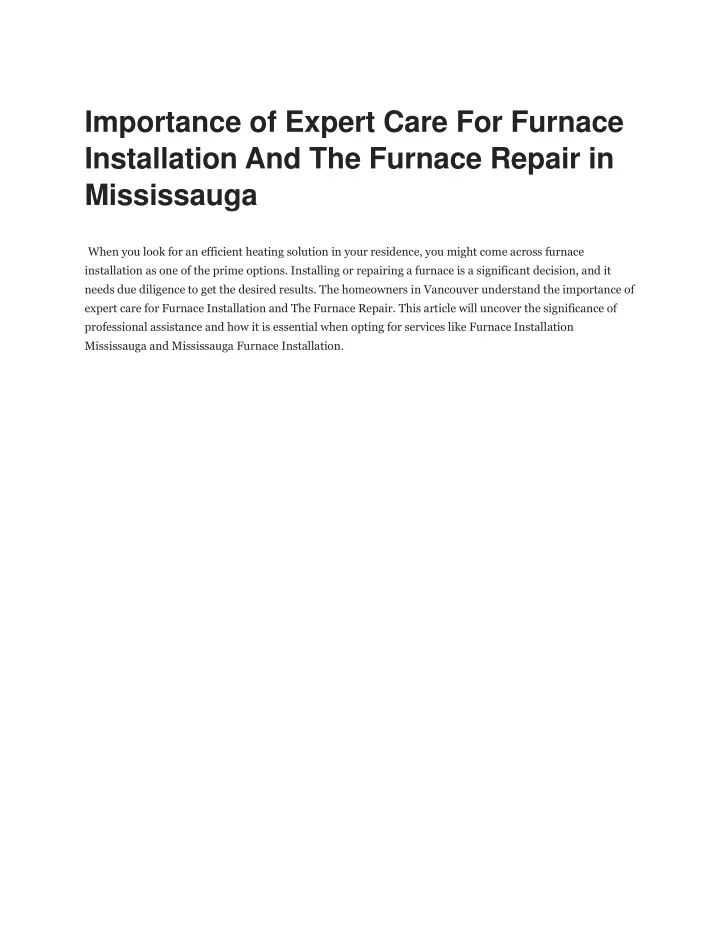 importance of expert care for furnace