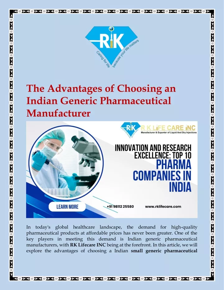 the advantages of choosing an indian generic