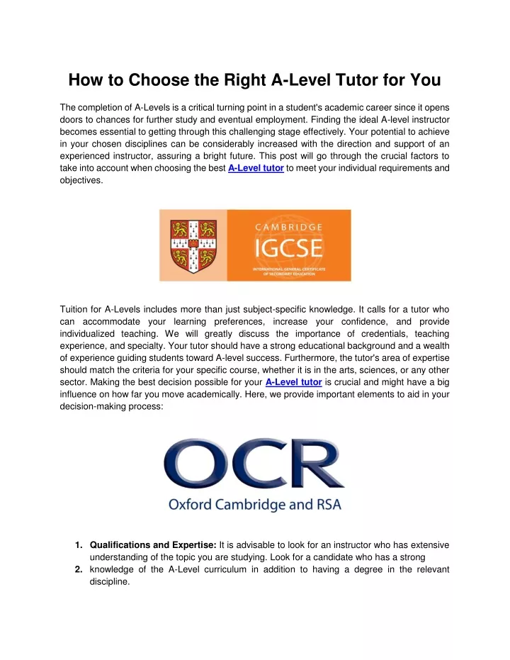 how to choose the right a level tutor for you