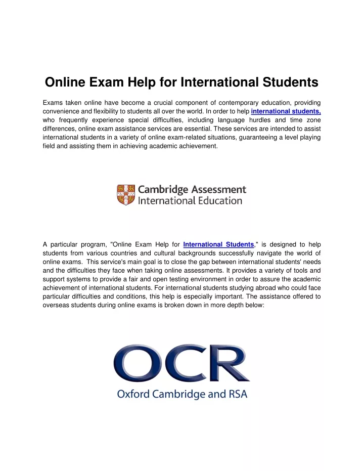online exam help for international students