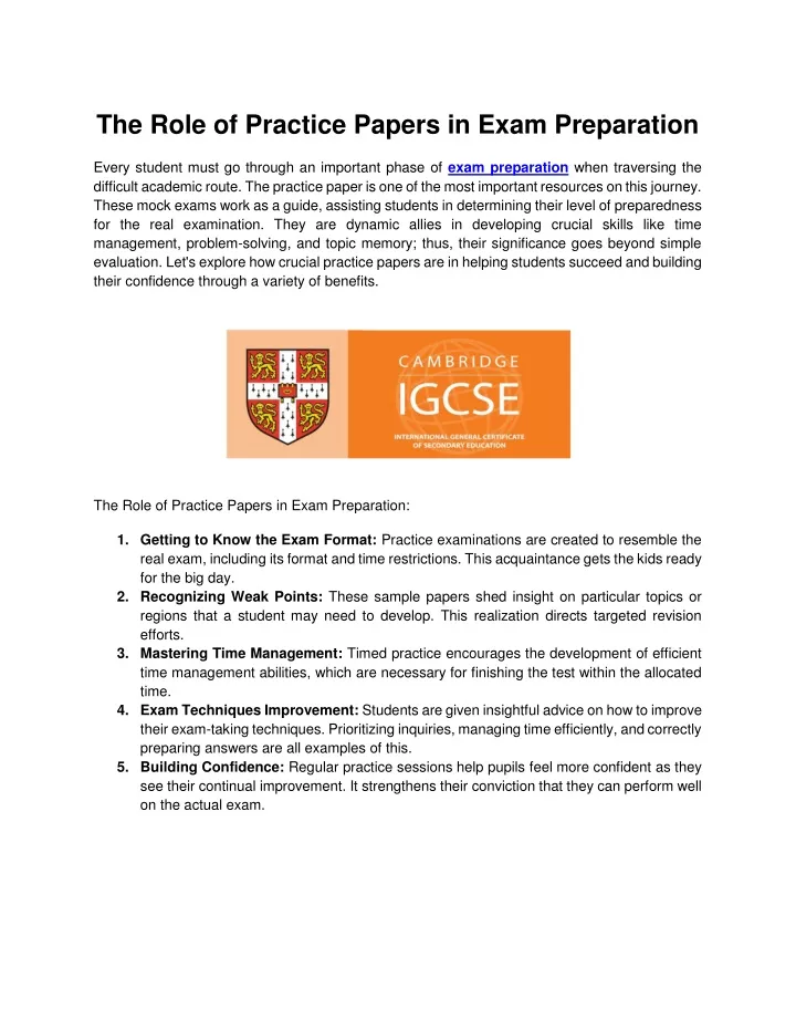 the role of practice papers in exam preparation