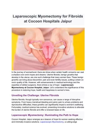 laparoscopic myomectomy for fibroids at cocoon