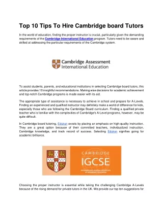 Top 10 Tips To Hire Cambridge board Tutors